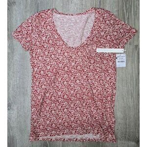 Caslon Womens Rust-Ivory P Ikat Bloom Patterned Pocket Tee Shirt